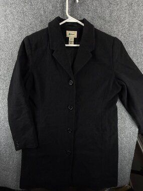LL Bean Wool Coat Women Size 12 Soft Black Button Up Long Wool Cashmere 0RK63